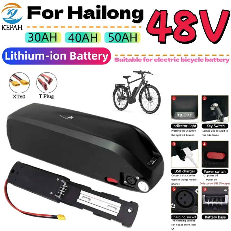 

Hailong 48V 50AH Lithium Battery Pack with BMS 18650 Cells Compatible with Octagonal BBS02 BBS03 BBSHD Motors