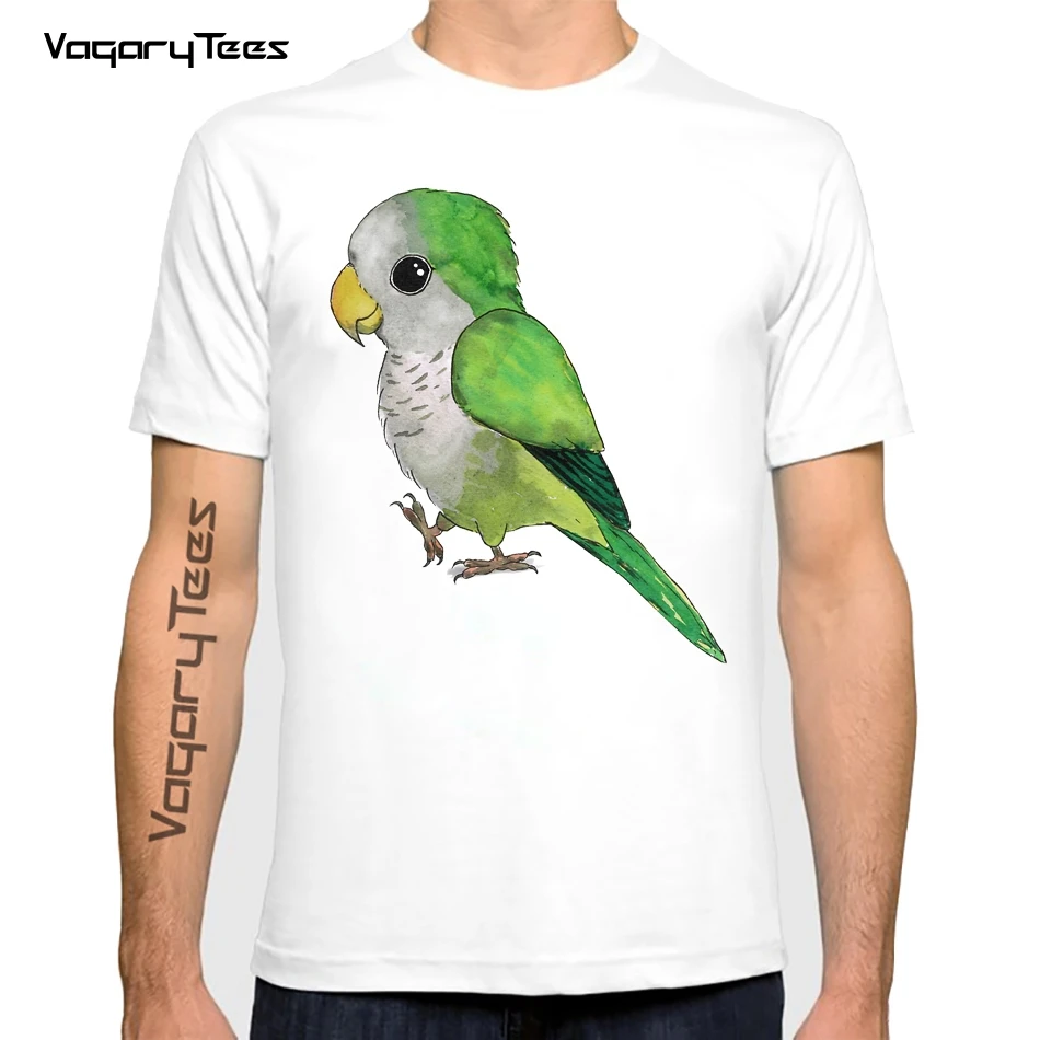 Creative Bird Pattern Design T-Shirt Men's Novelty Very cute green quaker parrot Print T Shirt Summer Geek Style Tops Tees Homme