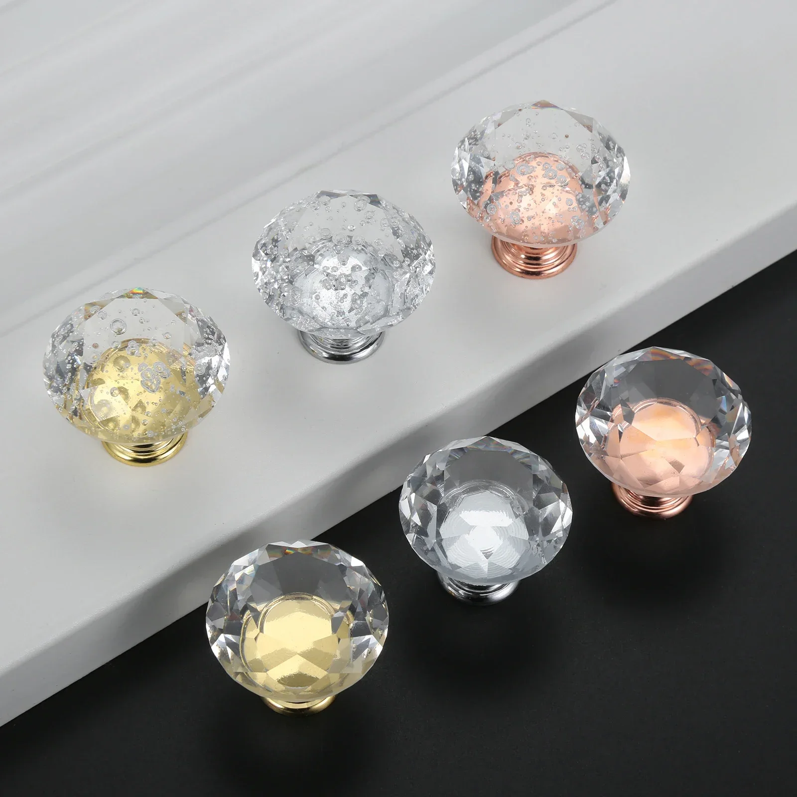 Shiny Acrylic Crystal Furniture Knob Single Hole Diamond Shaped Pulls Handle for Drawer Cabinet Wardrobe Kitchen Cupboard Door