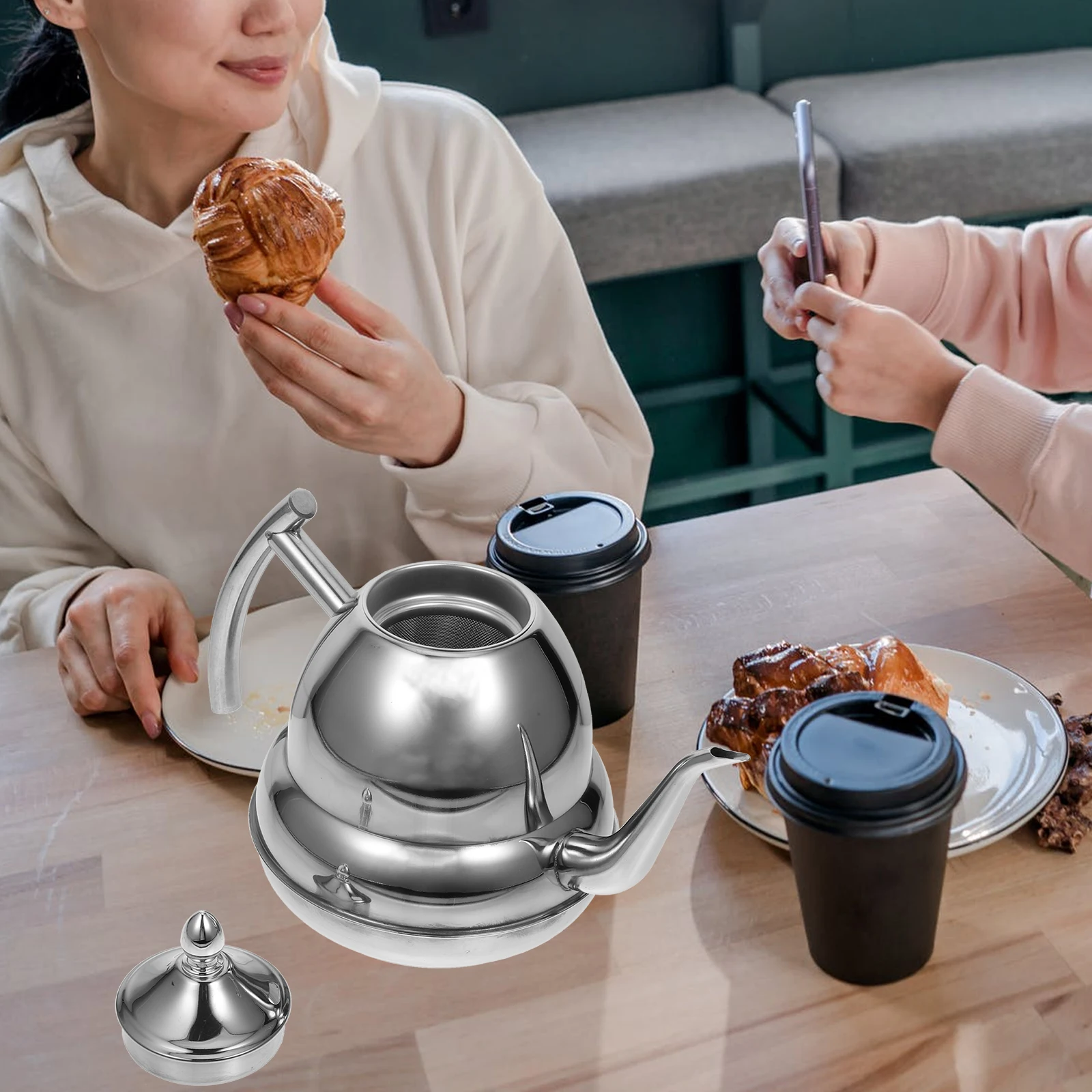 

1pc Stainless Steel Teakettle Large Capacity Heat Resistant Filter Kettle For Home Office Water Boiling Container Household