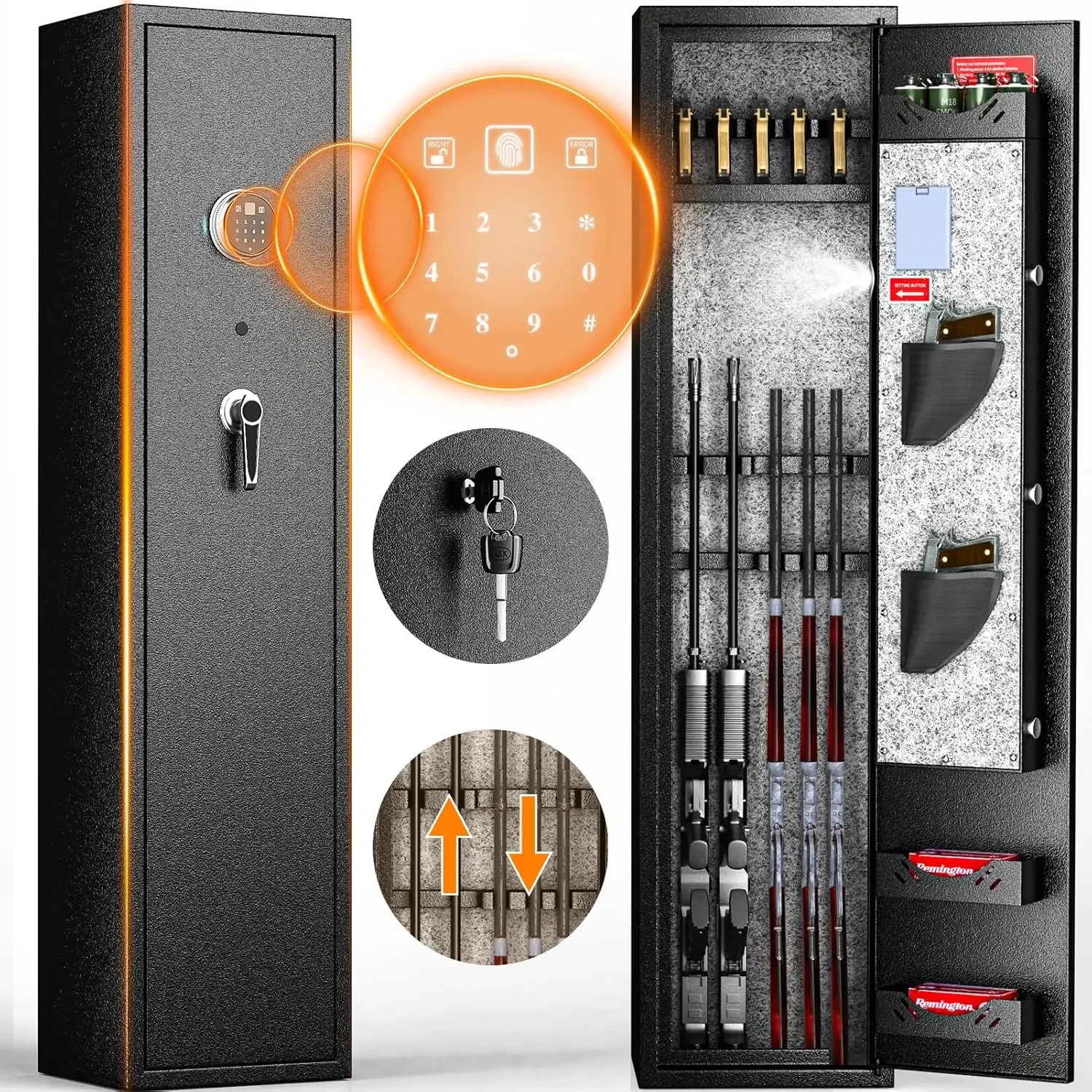 

4-8 Large Rifle Gun Safe, Long Gun safes for Home and Pistols, Quick Access Rifle Gun Cabinet with Multifunction Lock for Home