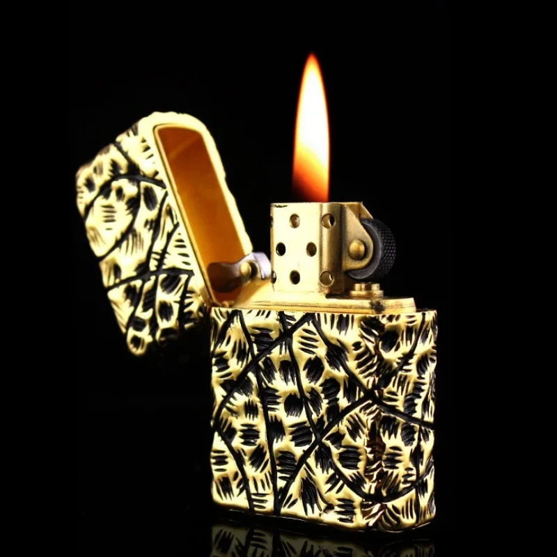 ZORRO Kerosen Lighter Pure Copper Heavy Armor Tang Grass Pattern Domineering Creative Windproof Gift Smoking Accessories