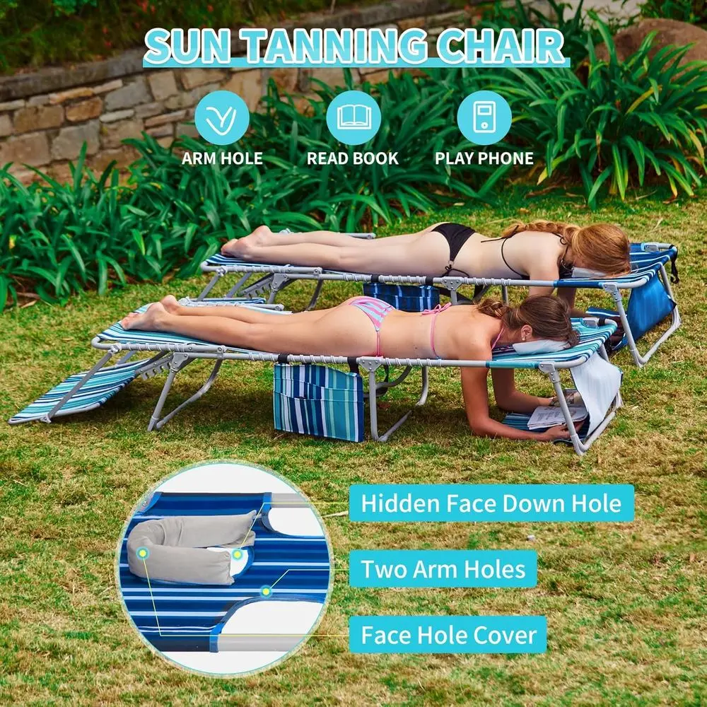 كرسي تسمير 3 في 1 قابل للطي مع فتحة للوجه ومظلة، سعة شديدة التحمل بسعة 300 رطل، 5 أوضاع قابلة للتعديل، شاي صالة خارجي #3