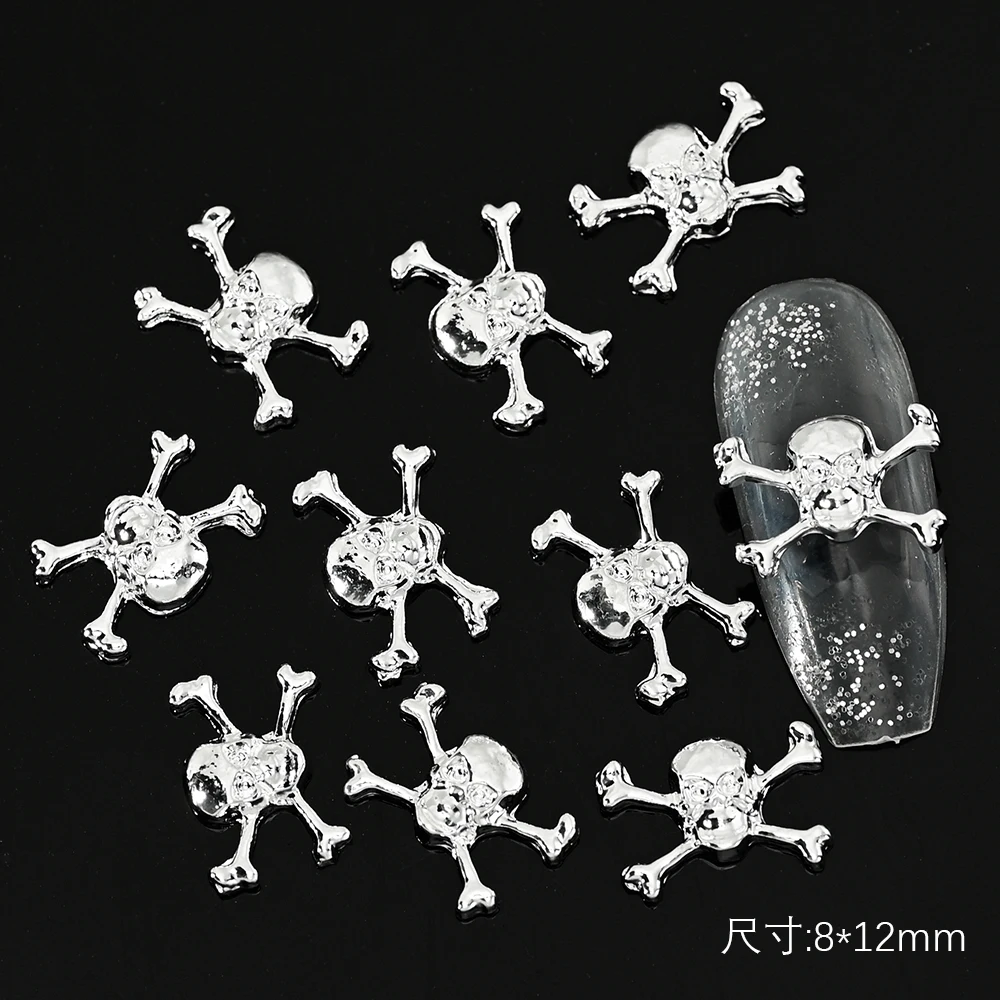 10 Stück Halloween 3D Metalllegierung Silber Kreuz Nagel Charms Glitzer Diamant Kreuz Nail Art Silber Klassisches Kreuz Maniküre Zubehör