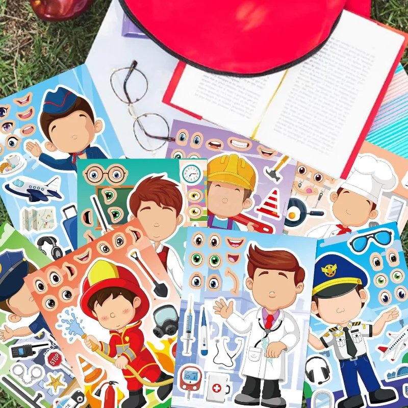 Crea un viso adesivi Giocattoli educativi Fai da te Crea il tuo pompiere Dottore Poliziotto Chef Insegnante Occupazione Post Puzzle Adesivo