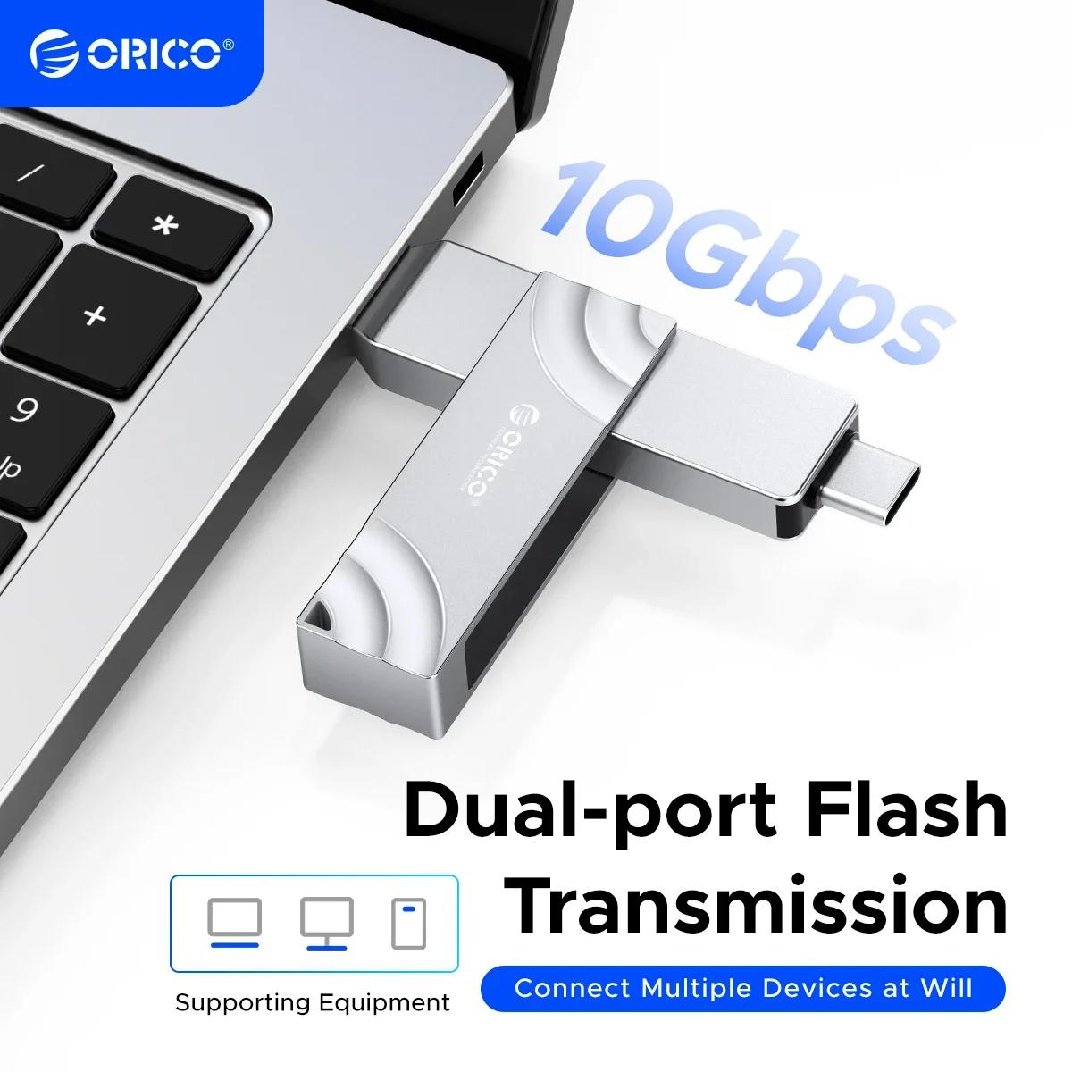 

ORICO 512 ГБ двойной флэш-накопитель 2-в-1 USB C/A 3.2 Gen2 флэш-накопитель скорость до 10 Гбит/с 1073 МБ/с для iPhone 15/Android/планшета/ноутбука