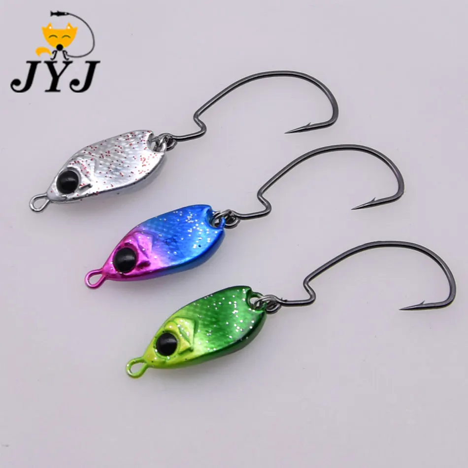 3g 7g 15g 3pcs/box Hard metal spoon spinner lure bait for bass with offset hook ,fishing jigging head hook tackle