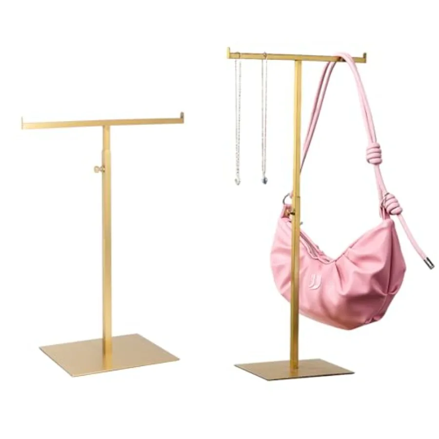 

Purse Display Stand Jewelry Towers 2 Packs Stainless Steel Bag Stand Tabletop Adjustable Height Double Hook Hanging Jewelry Sta