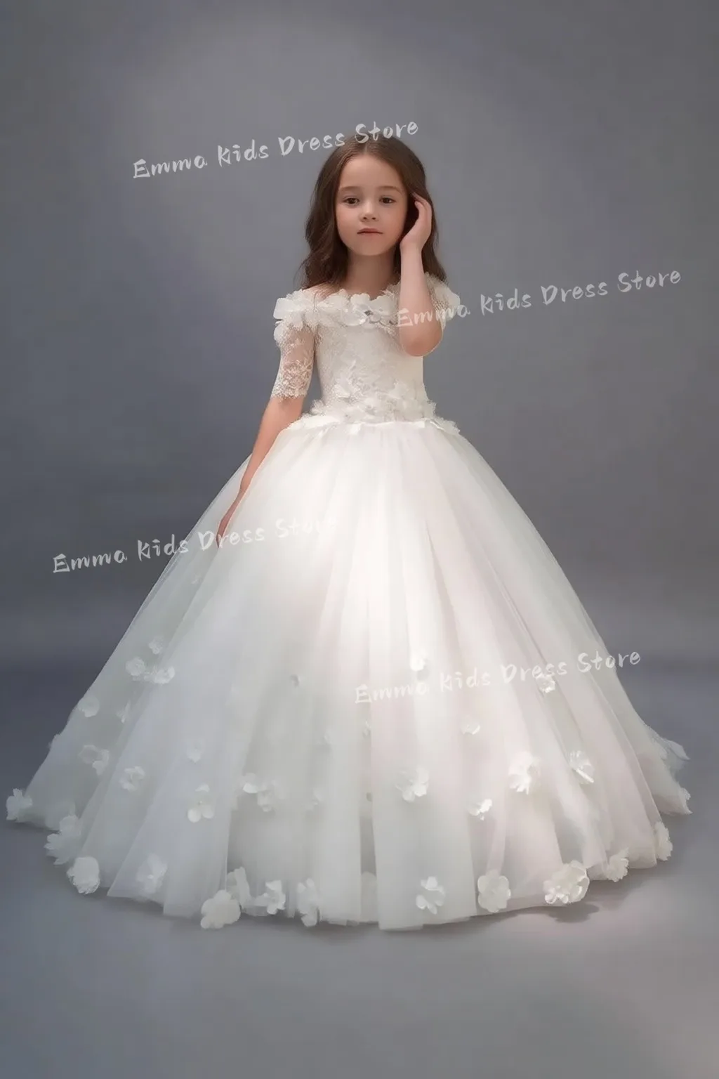 

Платье для девочек DROIS с открытыми плечами и цветочным узором для свадьбы, кружевное платье с короткими рукавами для причастия для малышей