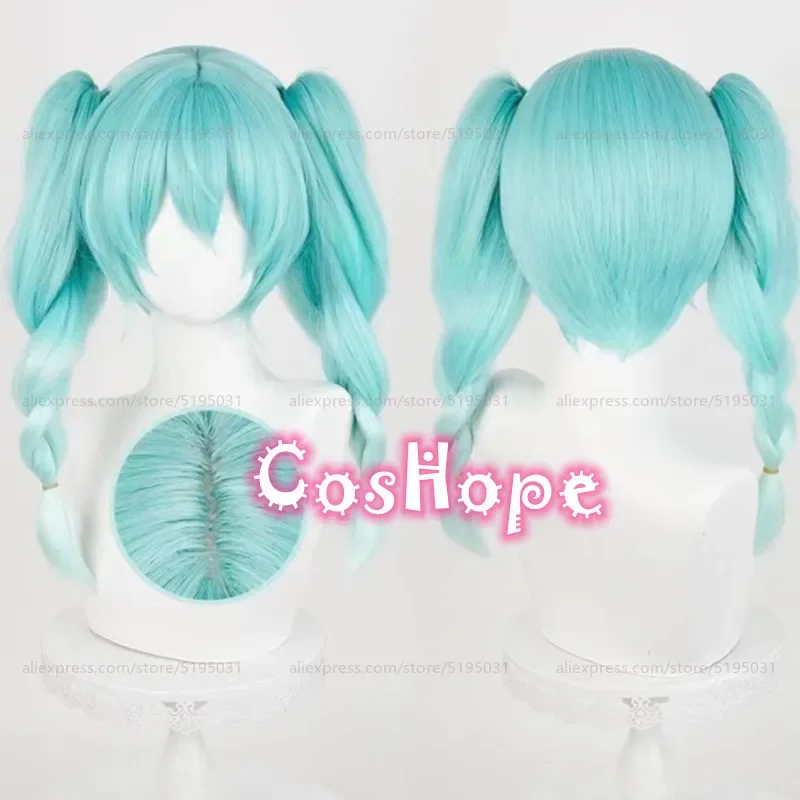 Miku Cosplay Bunny Wig 45cm Pre Braided Wig With Double Ponytails Cyan Gradient Wig Cosplay Anime Heat Resistant Synthetic Wigs