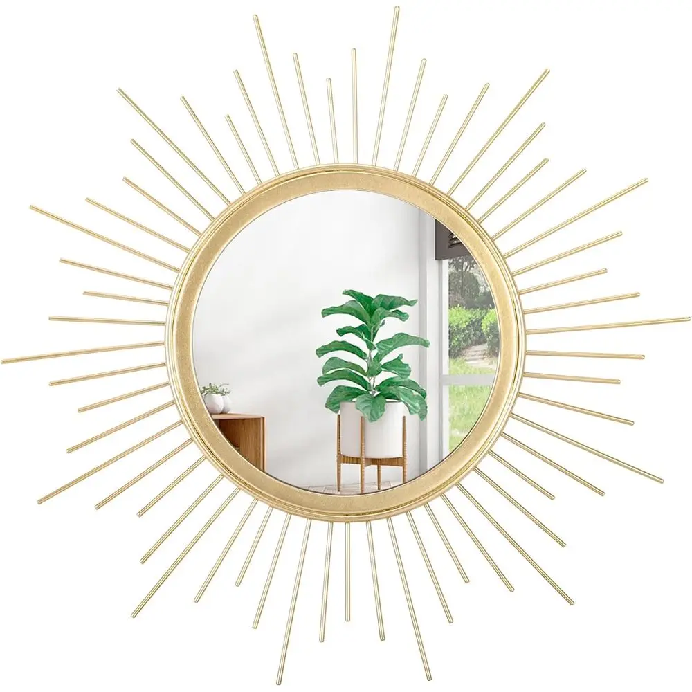 

Gold Sunburst Mirror Wall Decorative Metal Round Art MirrLarge Wall Decor Hanging Mirror or Bathroom Bedroom Living Room Vanity