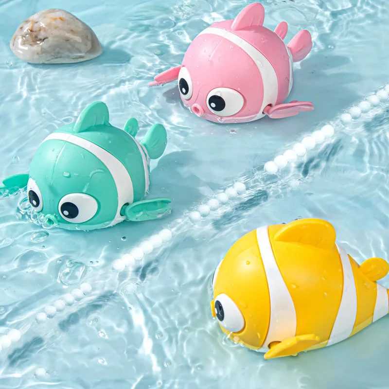 Baby Water Toys Cartoon Animal Swimming Fish Shower Bath Toys Floating Wind Up Classic Clockwork Toys For Baby Toddler