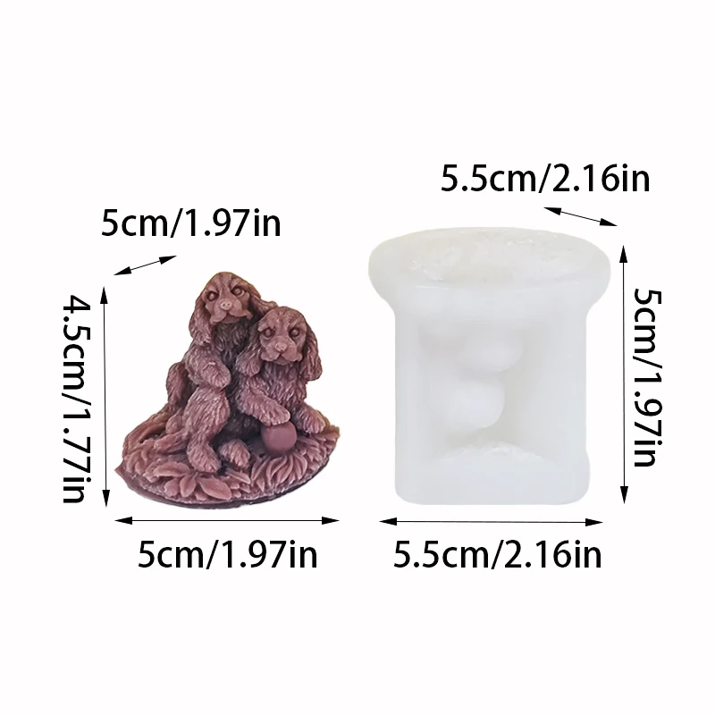 Poodle Brothers Candle Mold Silicone DIY Handmade Aromatherapy Wax Mold Cute Pet Healing Style Decorative Art Tool