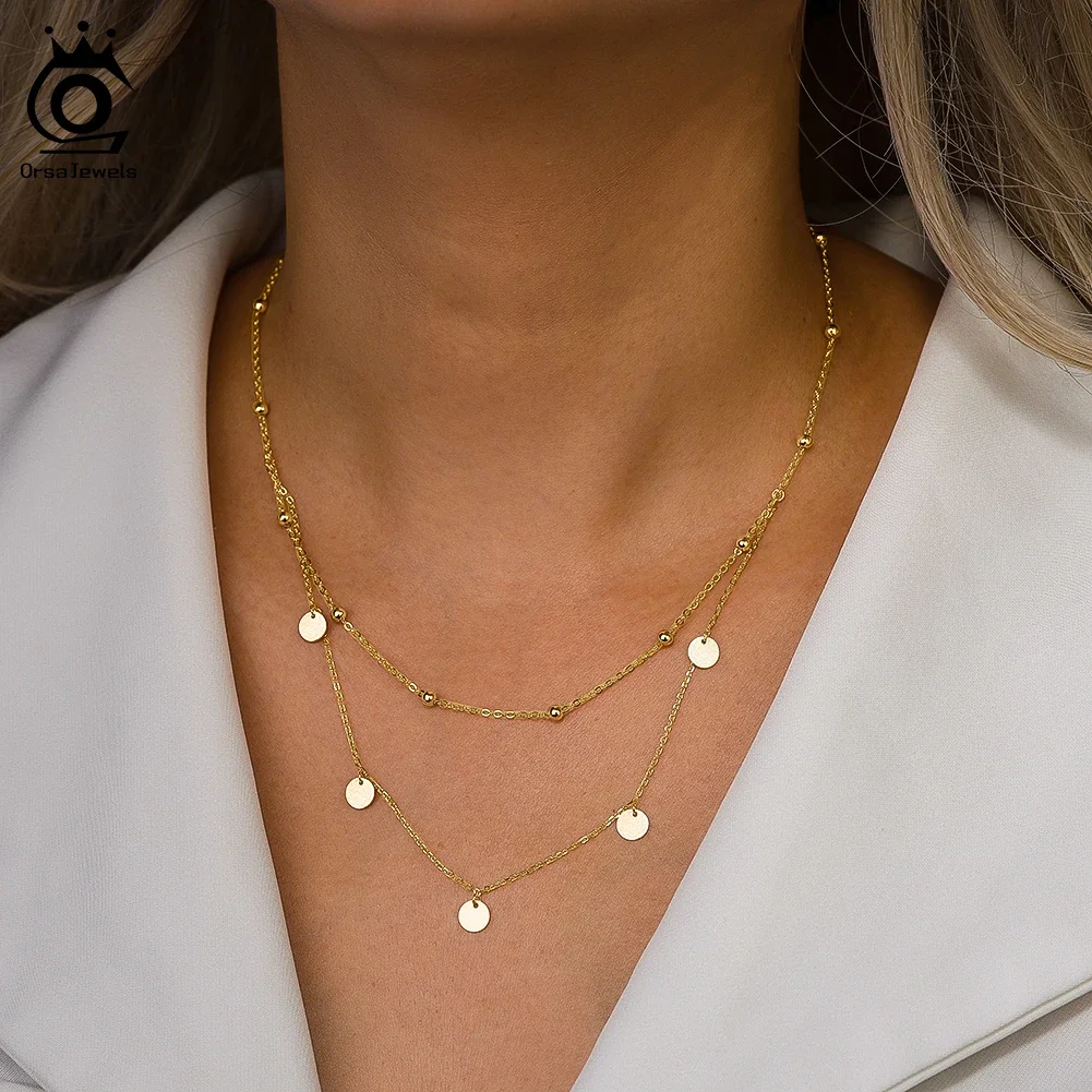 

ORSA JEWELS 925 Silver Layered Chain Necklace Fashion Daily Stackable Elegance Double Chain Jewelry Gift Valentine BQN21