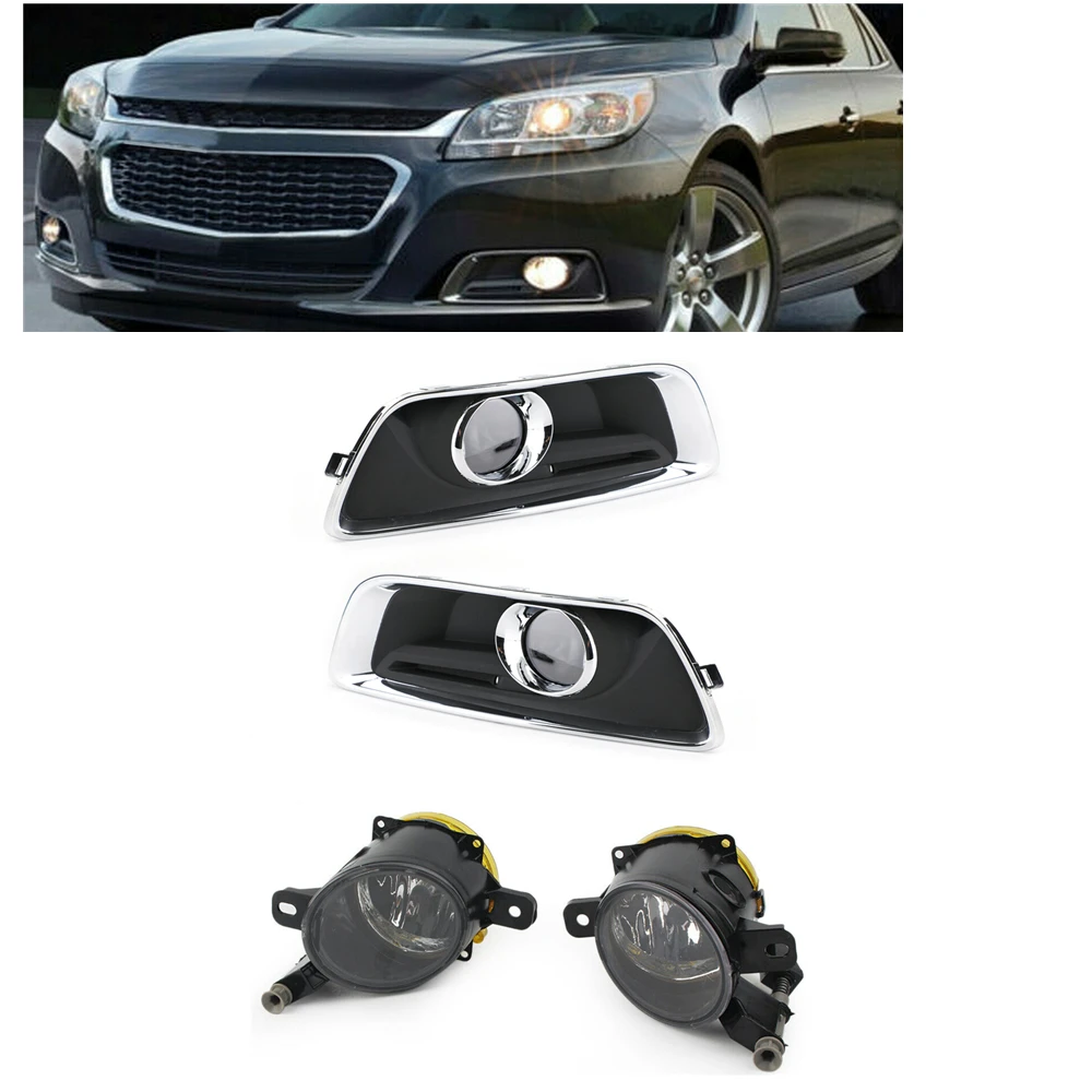 Car Fog Light Front Bumper Side Turn Signal Day Driving Lamp Bezel & Switch W/ Cover Frame Trim For Chevy MALIBU 2013-2015