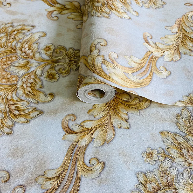 European Beige Luxury Damask Wallpaper Roll 3D Embossed Pvc Thickened Wall Mural Decor Wallpapers for Living Room Bedroom обои