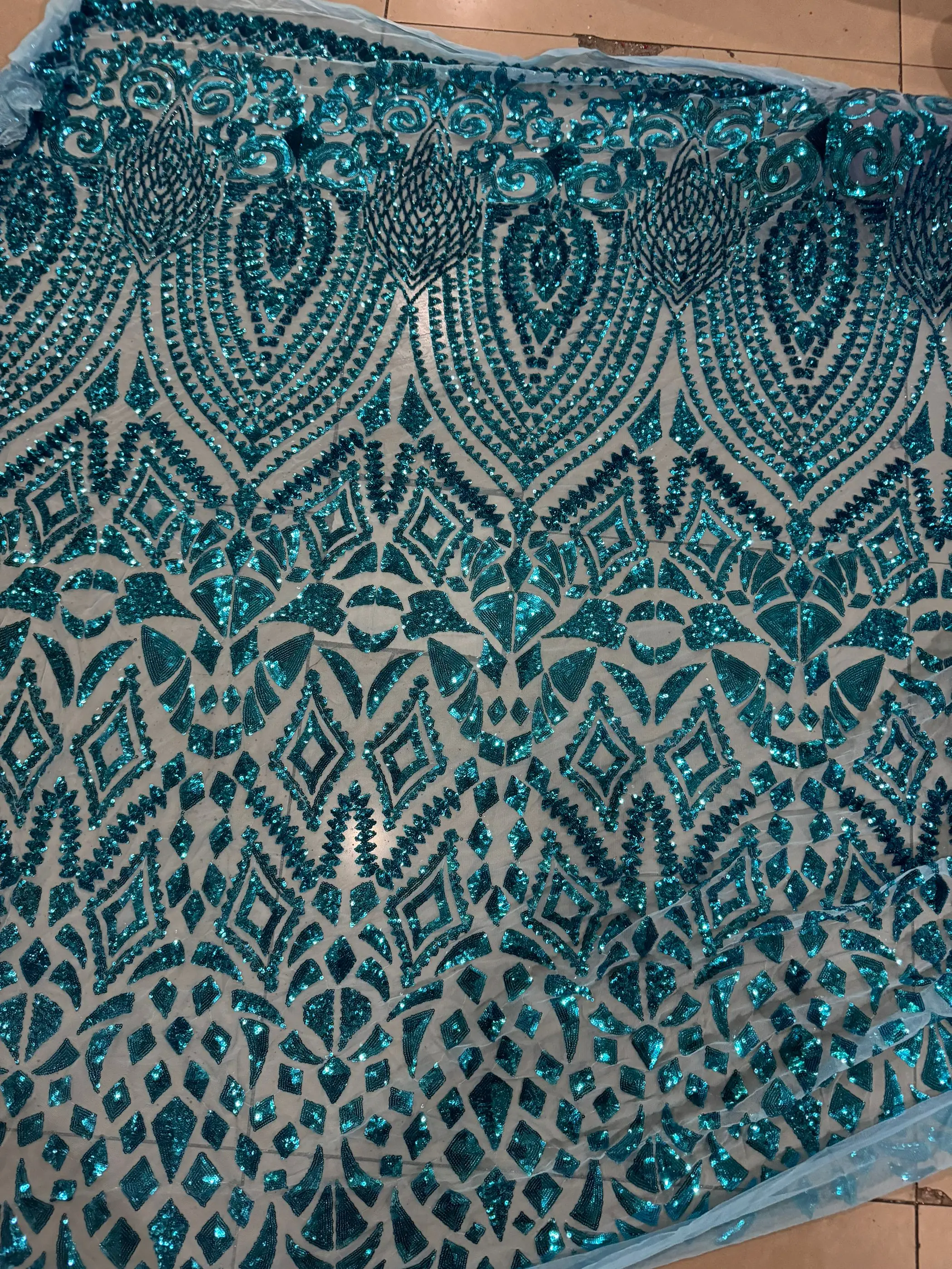 Tissu en dentelle africaine à paillettes bleues, maille brodée française, matériel de couture élégant, robe de soirée, qualité supérieure