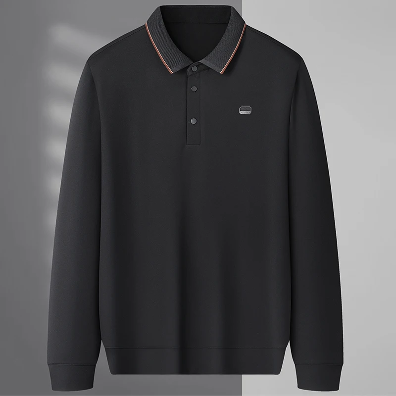 

Мужская футболка больших размеров Long Sve, повседневная футболка с отложным воротником, удобная дышащая смесь полиэстера, вискозы и спандекса