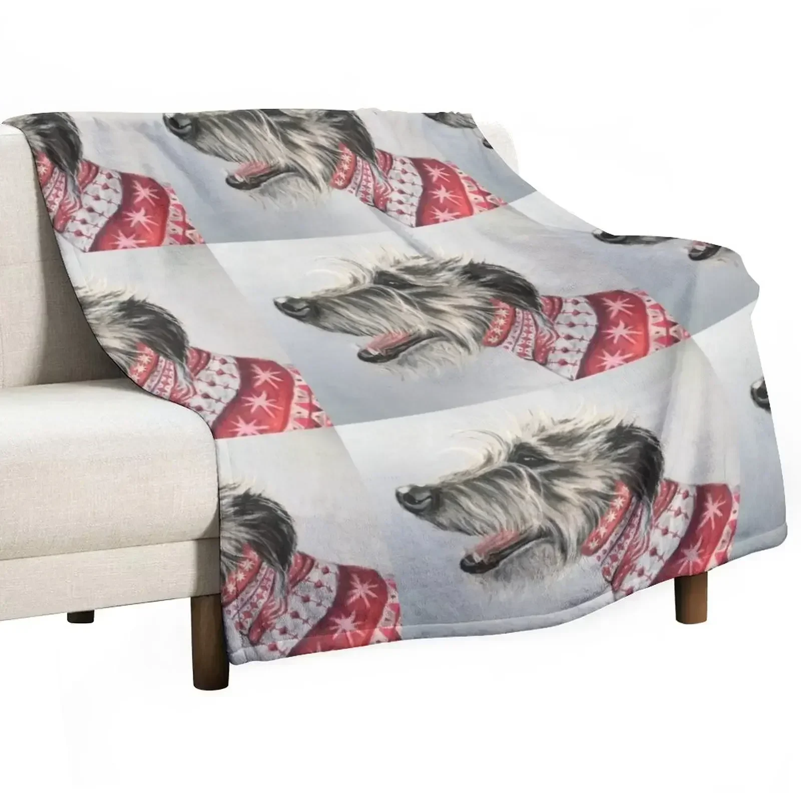 

Scruffy Lurcher in Christmas jumper Throw Blanket Furrys wednesday Quilt decorative Blankets