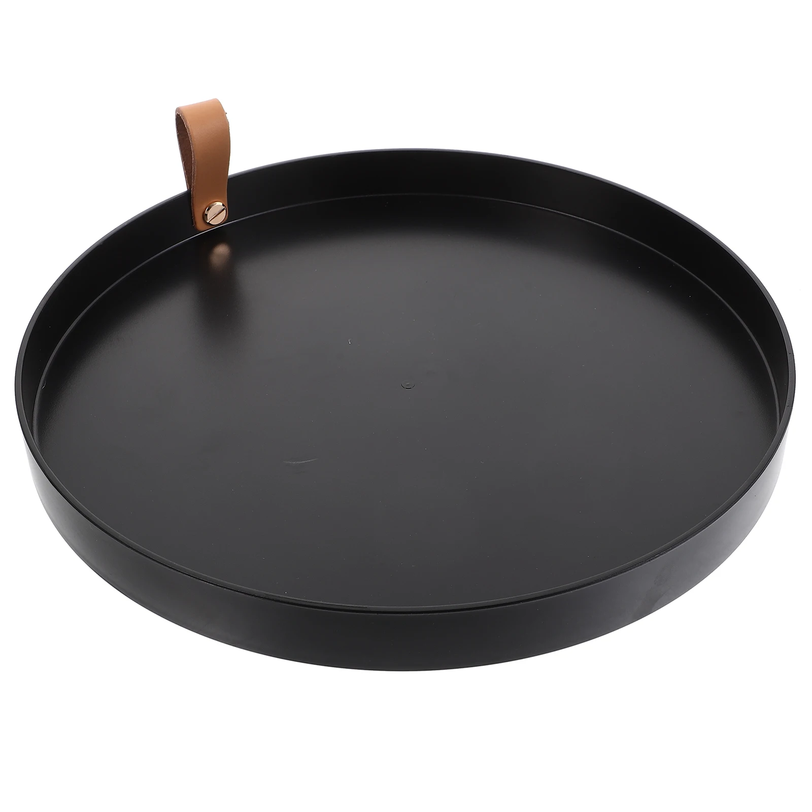

Large Flat Black PU Storage Tray for Bathroom Toiletries Jewelry ganizer Vanity Decor Round Modern Style Easy Clean