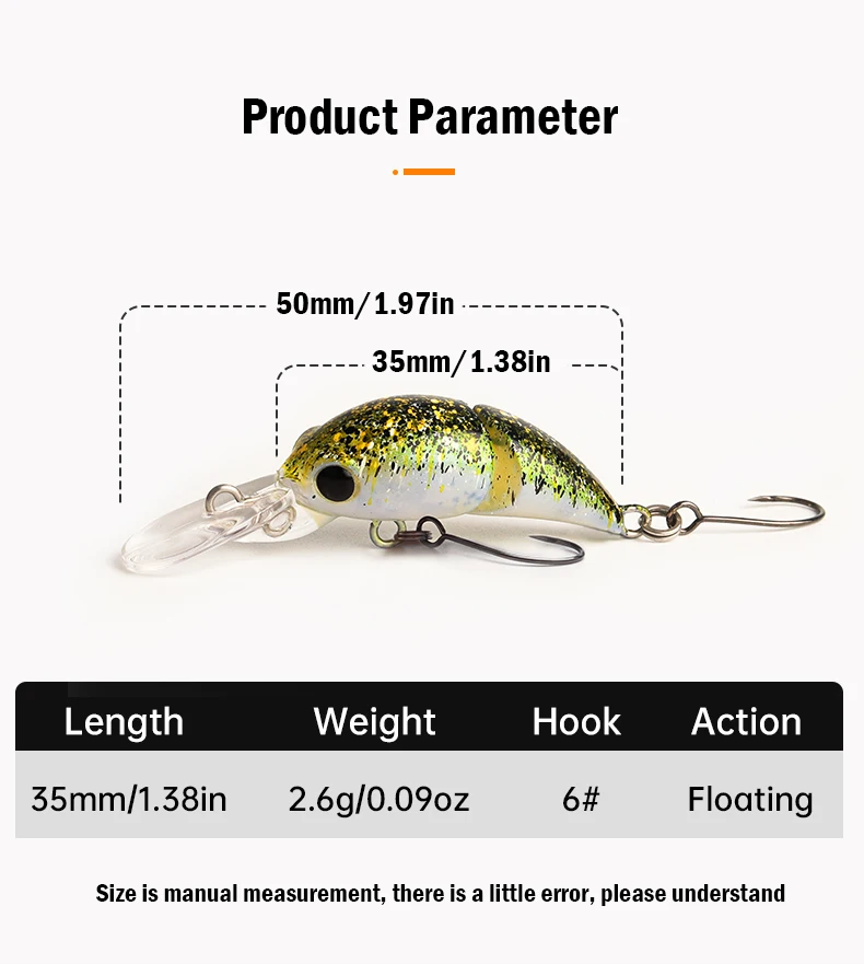 LEYDUN 35mm 2,6g Micro Angelköder Zwei Abschnitte Schwimmende Minnow Flach Tauchen Crankbait Angeln Künstliche Swimbaits Köder – Detail 2