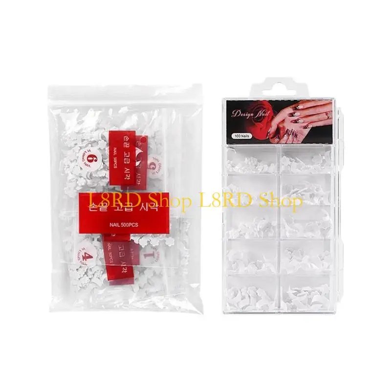 

L8RD белые накладные ногти в форме французского полумесяца, 100/500 шт., акриловые насадки для дизайна ногтей, разные размеры,