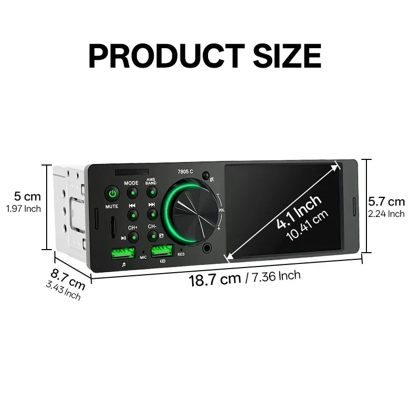 Hippcron 4,1" Autoradio 1din Multimedia MP5-Player Touchscreen Bluetooth Stereo FM-Empfänger USB TF Universelle Kameraunterstützung – Detail 9