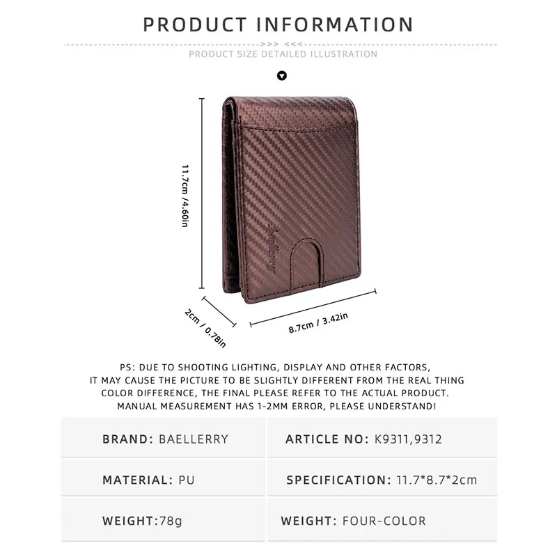 Baellerry New RFID Carbon Fiber Men Card Wallets Name Engraving Slim Card Holder Male Purses Quality Photo Holder Men\'s Wallet