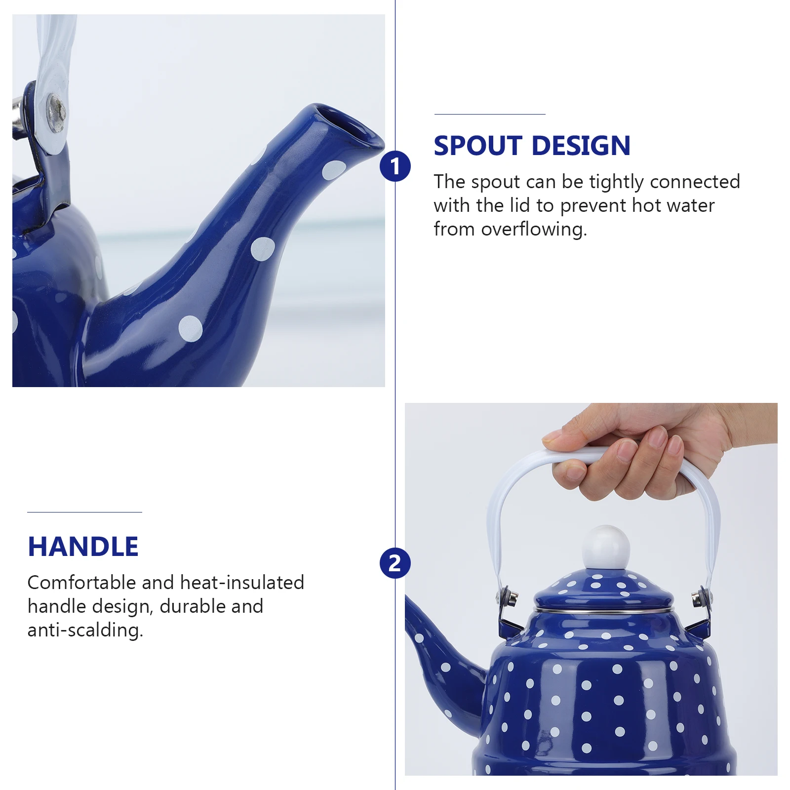 

Dot Coffee Enameled Kettle Cute Teapot Blue Party Water Pot Stainless Steel High Quality Enamel Sturdy Thermal