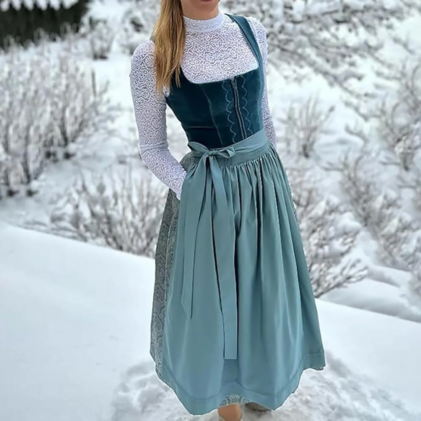 Disfraz de Cosplay de cerveza alemana para mujer, vestido Dirndl de terciopelo de Oktoberfest bávaro con delantal, trajes de fiesta de Carnaval y Festival