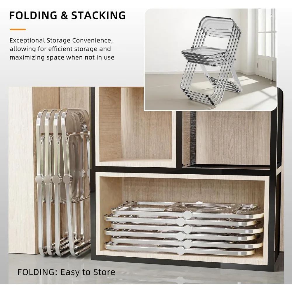 Clear Acrylic Folding Chairs Set of 12, Elegant Modern Design with Metal Frame, Portable Comfortable Transparent Plastic Chairs