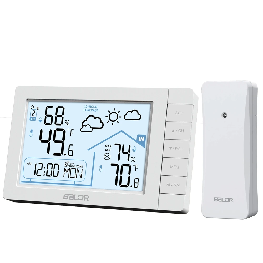 BALDR Weather Station Digital DCF Atomic Alarm Clock Calendar Hygrometer Thermometer Comfort Frost Alert Forecast Sensor 100M