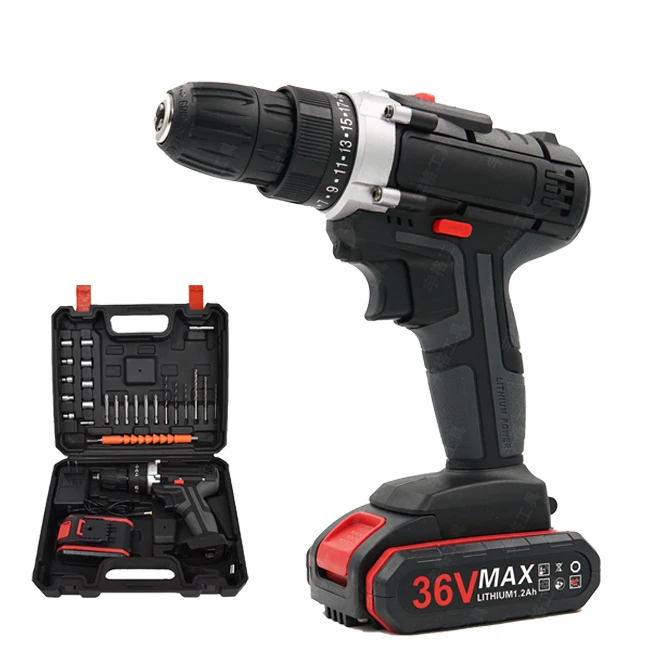 

36V Multifunctional Cordless Electric Drill Dual-Speed Charging Black Lithium Mini Drill with Variable Speed OEM Supported