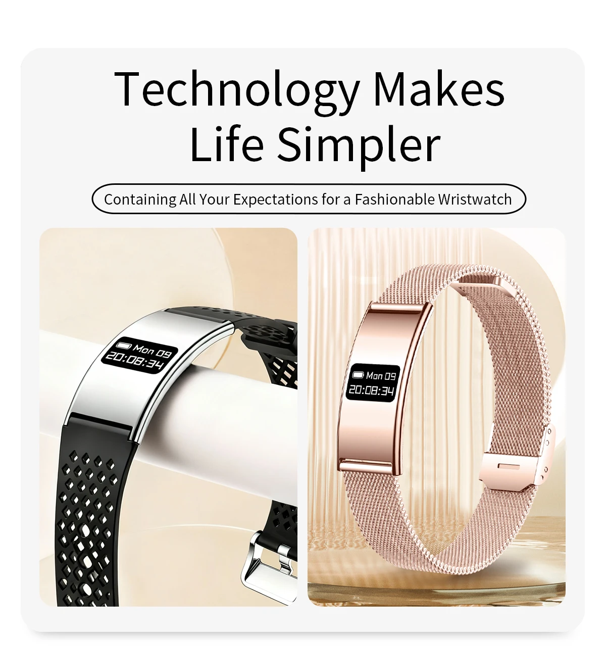 

Smart Bracelet Light Luxury Heart Rate Sleep Monitoring Waterproof Fashion Deep Waterproof Bracelet New For Men Women
