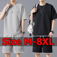 2pcs Plus Size Summer Men's Set Casual T-shirt Shorts Trendy Breathable Short Sleeved Tees Pants Loose Sports Clothing Set M-8XL