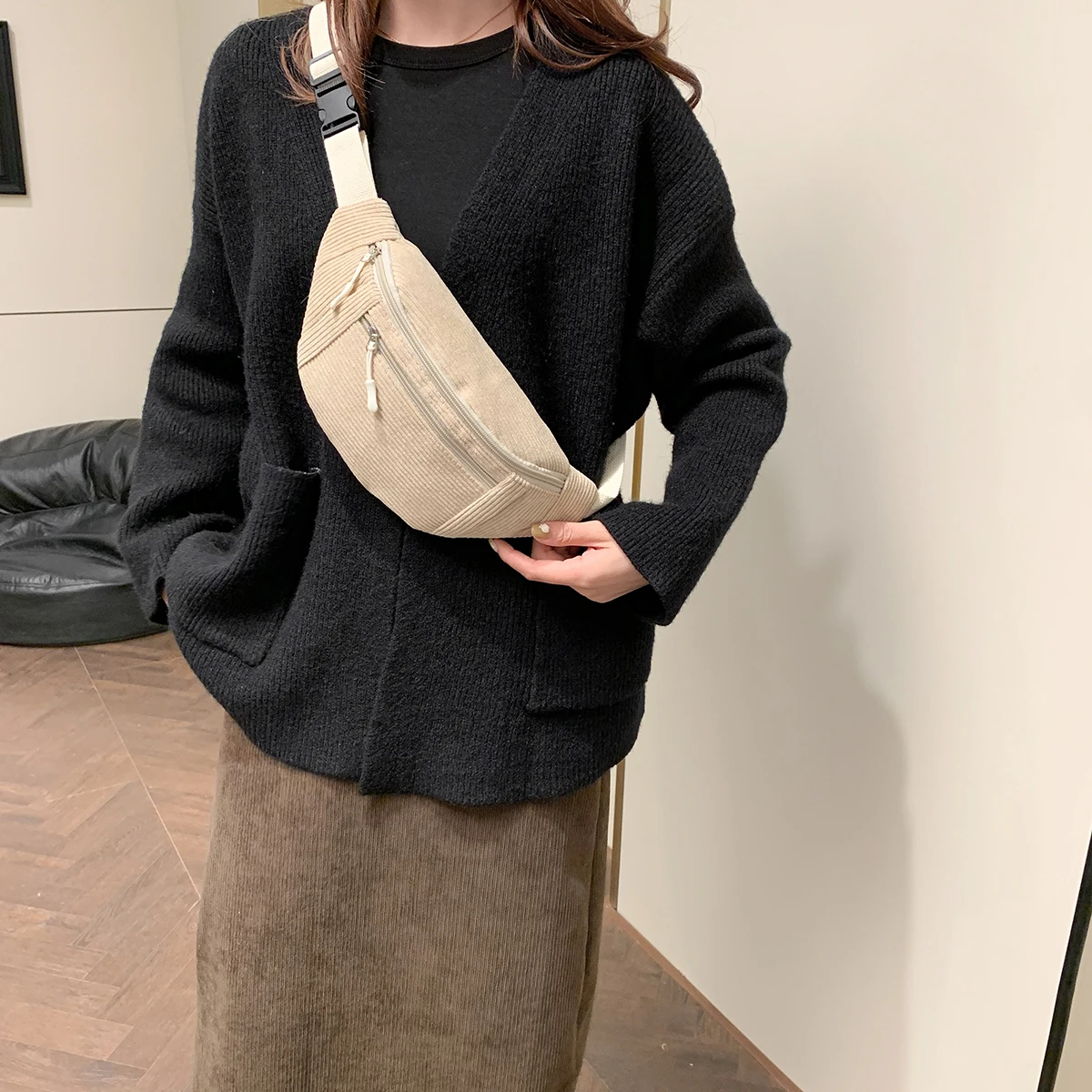 Frauen Taille Tasche Cord Student Schulter Handtasche Crossbody Brust Brust Tasche Fanny Pack Mode Telefon Weibliche Bum Gürtel Geldbörse – Detail 2