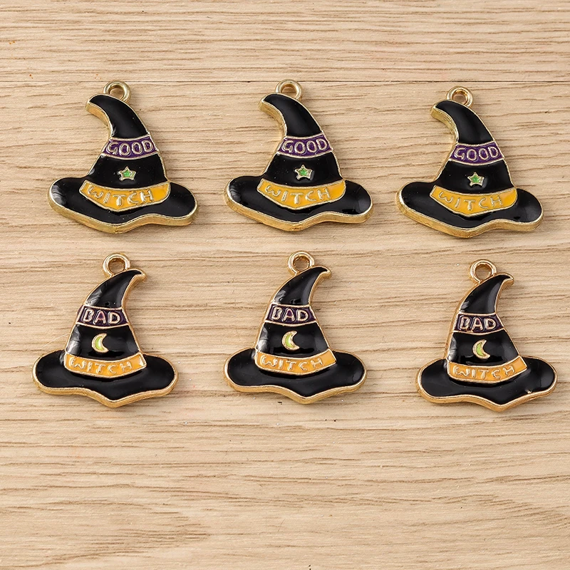 Tusember 20 Stück Emaille-Hexenhut-Katzen-Schädel-Fledermaus-Spinnen-Charm-Anhänger für Halsketten, Ohrringe, DIY-Armbänder, Halloween-Schmuckherstellung – Detail 5