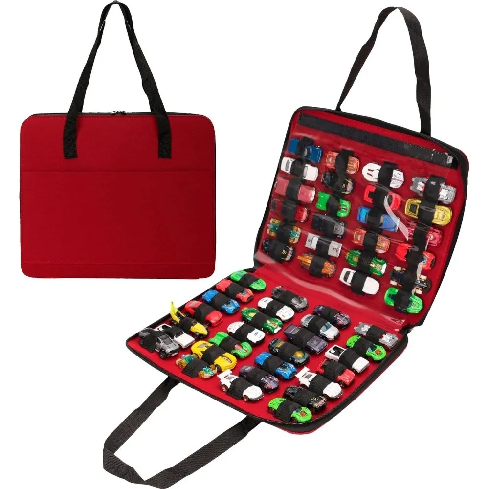 Double Sided Vehicle Storage Pouch Clear Window 52 Compartments Diecast Car Display Bag Strong Handle Large Capacity