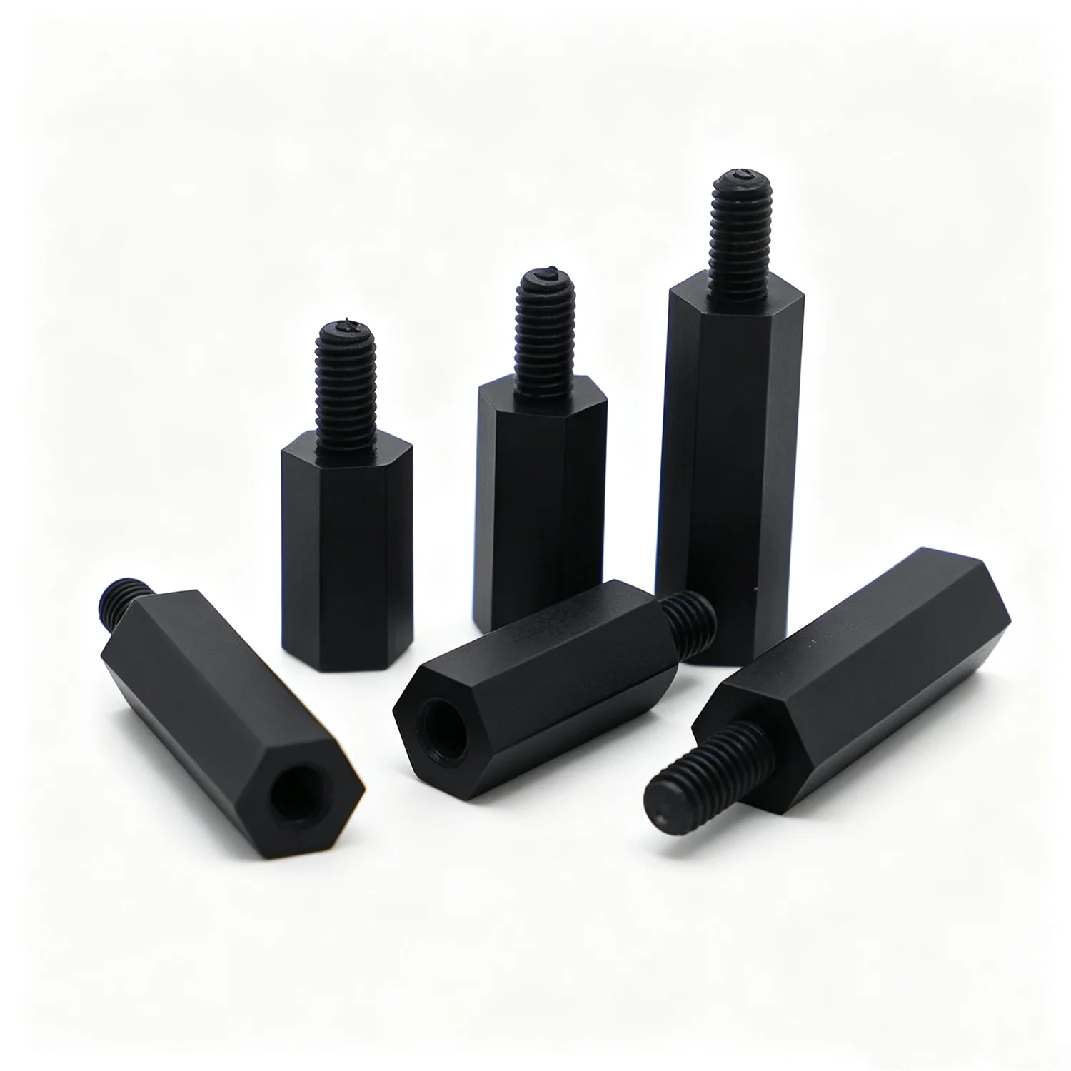 20/50 Stück Stecker auf Buchse, schwarze Nylon-Abstandshalter, Sechskant-Abstandshalter, Abstandshalter-Säule, Kunststoff-Abstandsschraube, M2, M2,5, M3, M4 x L + 6 mm – Detail 2