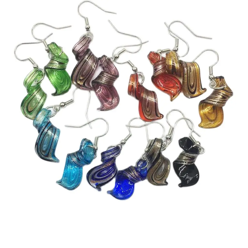 7 Pairs Of Mixed Color Chinese Style Retro Handmade Personality Murano Glass Lampwork Pendant Earrings For Women Female Spiral