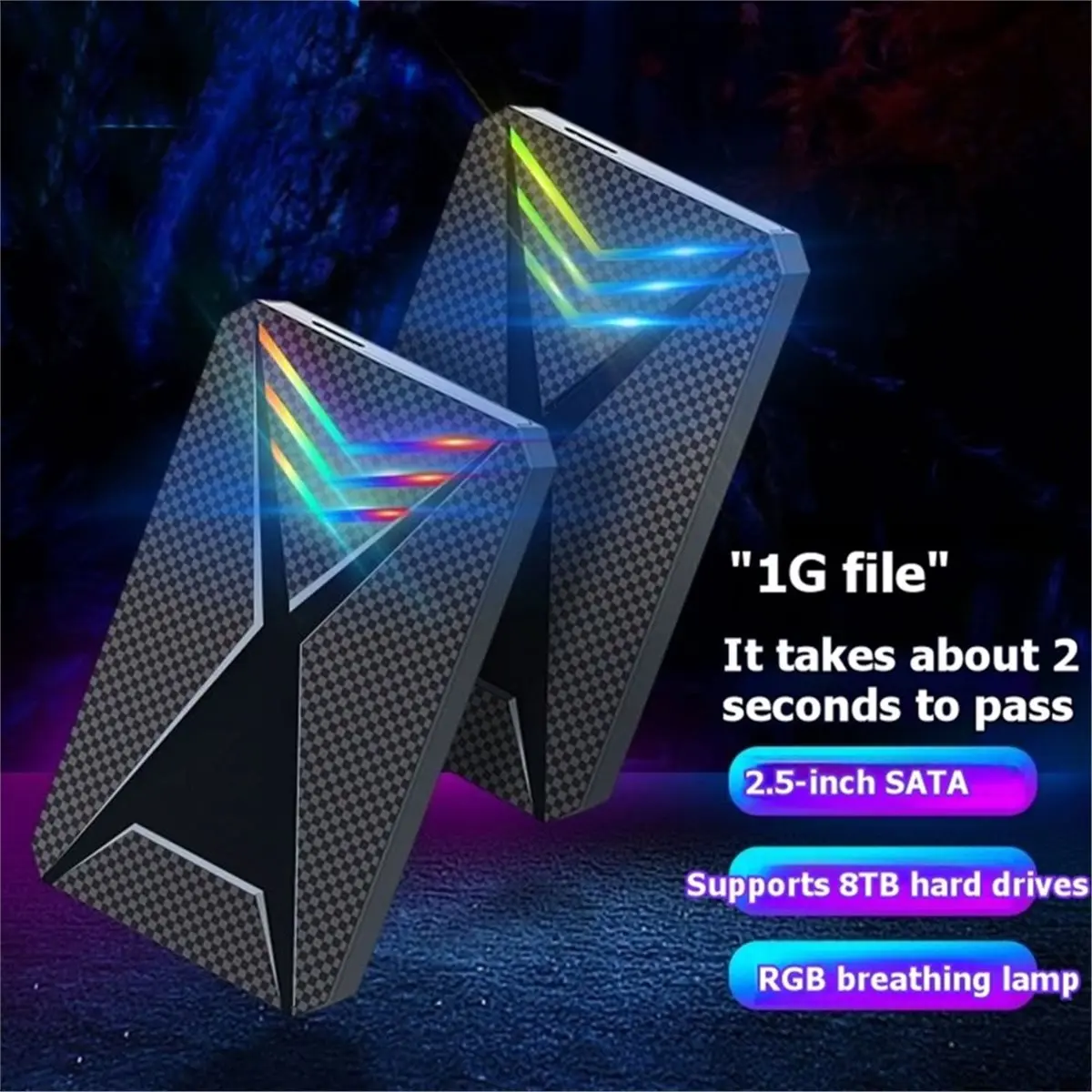 HDL 2.5 Inch External Hard Drive Enclosure Portable USB 3.0 External HDD with RGB Light for Desktop, Laptop, Gaming Consoles