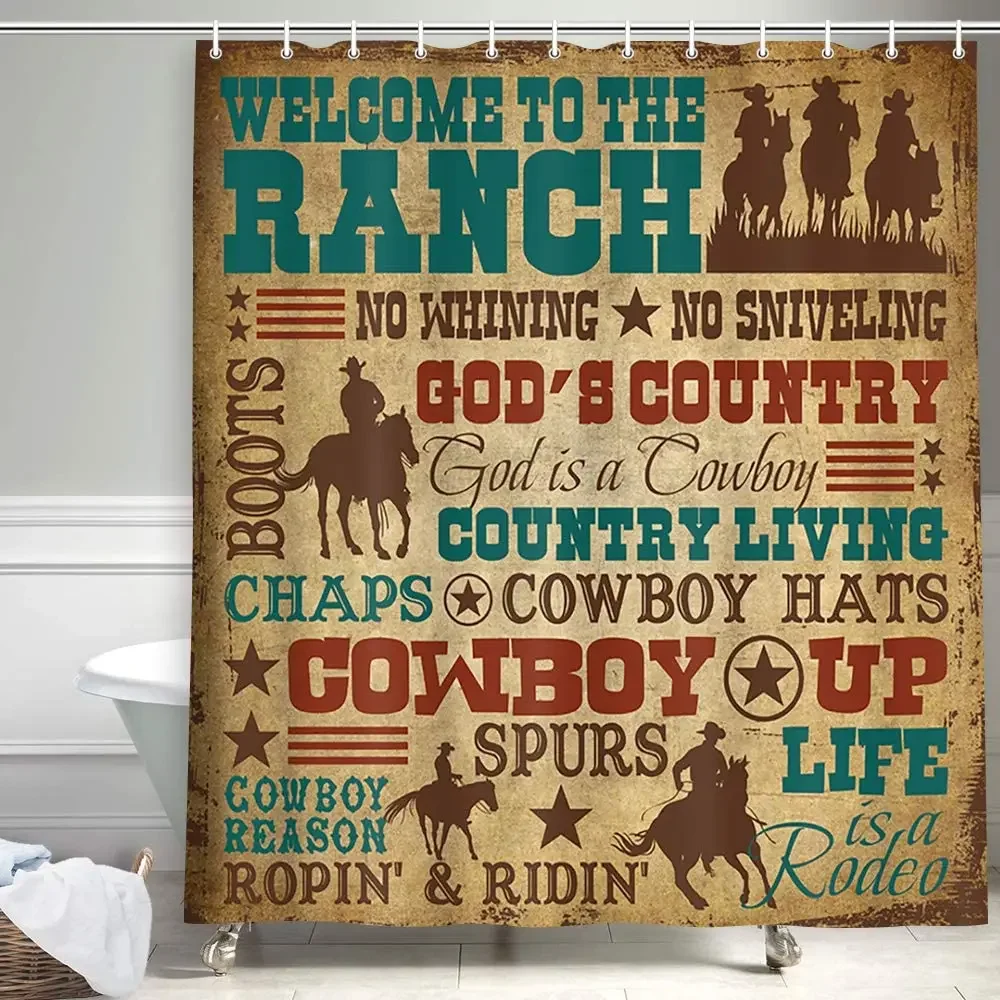

Welcome to The Ranch Wild West Southwestern Texas Star in Vintage Fabric Shower Curtain with Hooks