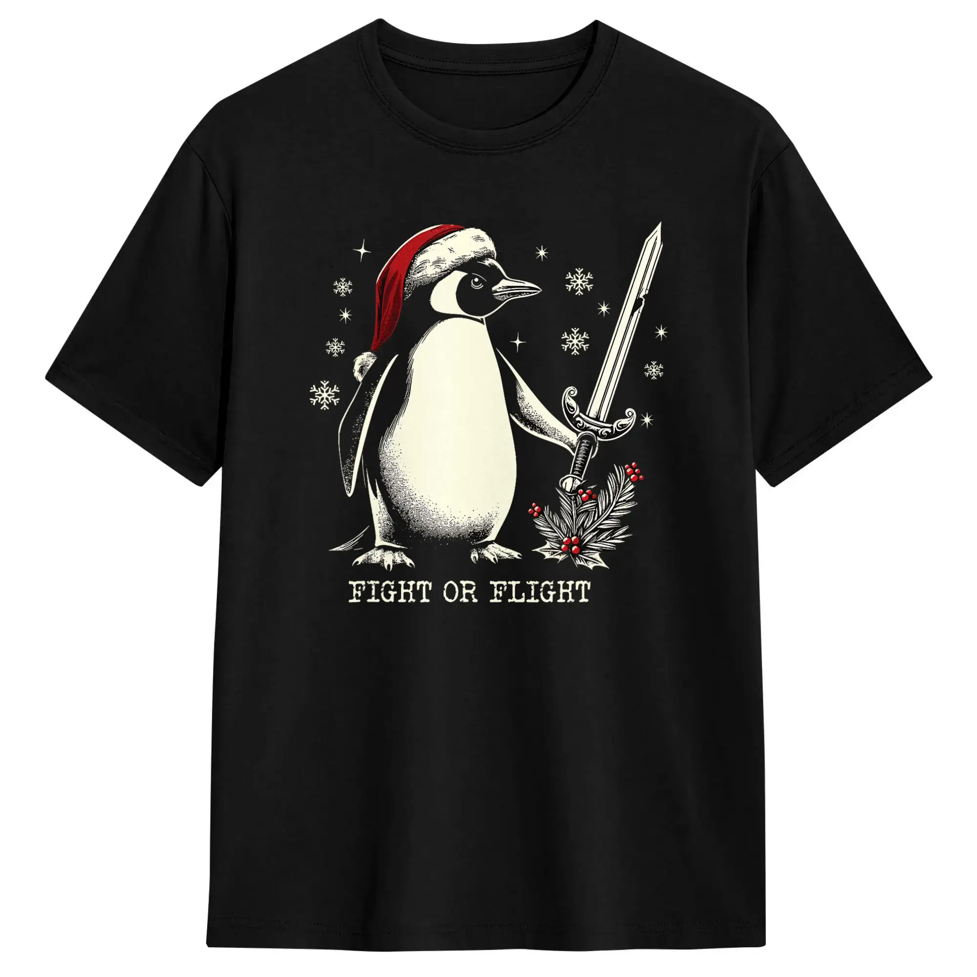 Vintage T-Shirt Beach Fight or Flight Penguin Christmas Penguin Popular T Shirts  Cotton Tshirt for Adult Y2K Short Sleeve Tops