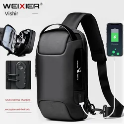 WEIXIER Shoulder Bag for Men Waterproof USB Man Crossbody Bag Anti-Theft Short Travel Messenger Sling Fashion Designer Chest Bag