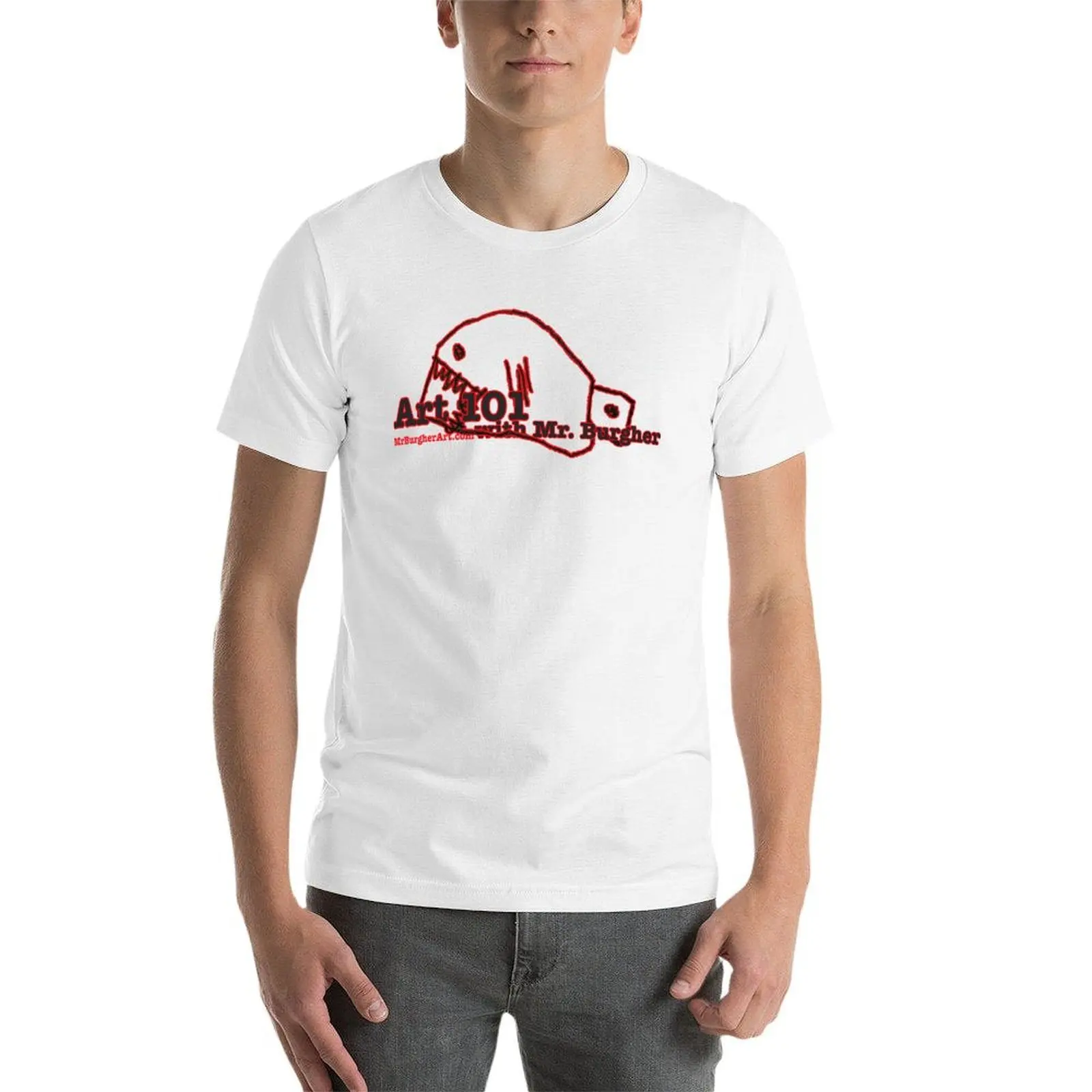 الفن 101 مع السيد برغر وسمك القرش من هانك تي شيرت رجل تي شيرت مصمم القطن تي شيرت حزمة تي شيرت