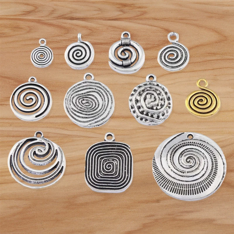 20 Pieces Silver Color Swirl Spiral Vortex Circle Charms Pendant For DIY Necklaces Jewelry Making Findings Supplies Accessories