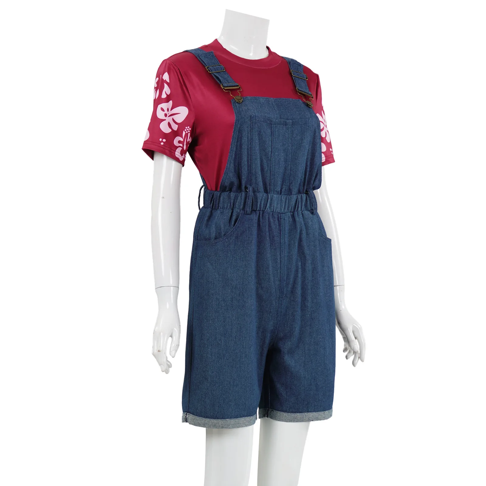 أزياء فيلم ليلو التأثيرية وزرة زرقاء وتي شيرت أحمر لحفلات الهالوين كرنفال للنساء والفتيات #2