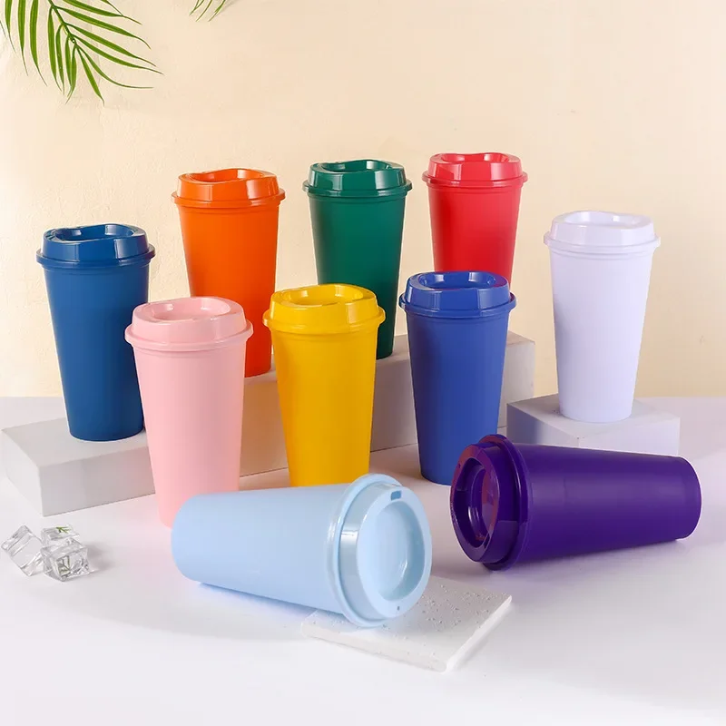 

1Pcs 475ML Large Capacity Plastic Straw Cup for Birthday Parties Coffee Drinking Reusable Macaron Colored Straw Cup Takeaway Hot