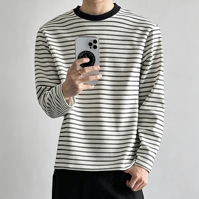 Vintage-T-Shirt mit langen Ärmeln und Streifenmuster für Herren, lockere Passform, Rundhalsausschnitt, lässiges Basic-Oberteil, weich und bequem, ideal für den täglichen Gebrauch. – Detail 16