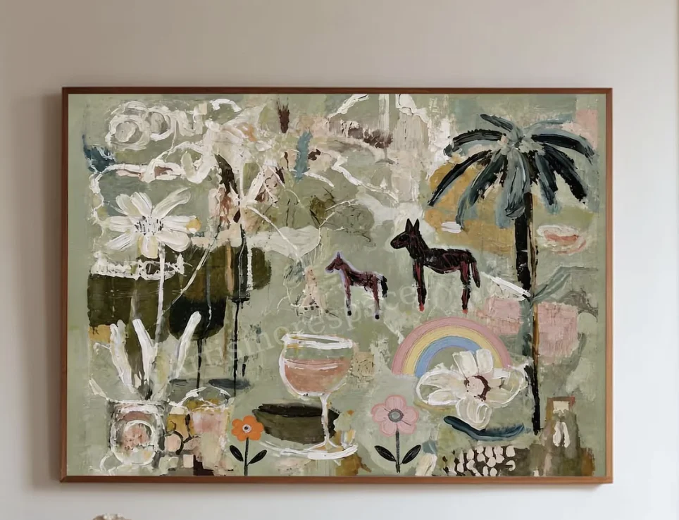 Abstrakter Dschungelpferd-Leinwanddruck, Boho Blumen-Regenbogen-Wanddruck, Dekoration für Wohnzimmer, Schlafzimmer, Ferienhaus, Eingangsbereich-Poster